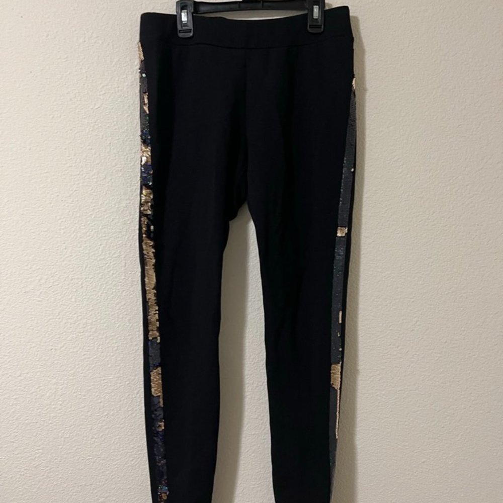 black sequin party leggings-S